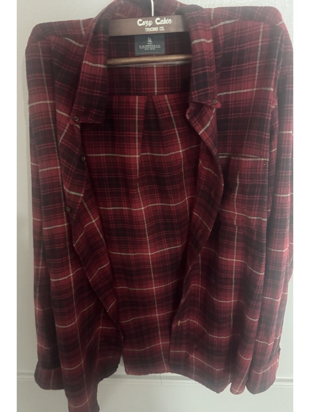GH Bass & Co Mens XL Plaid Button Up Shirt Red Black Long Sleeve Flannel Style